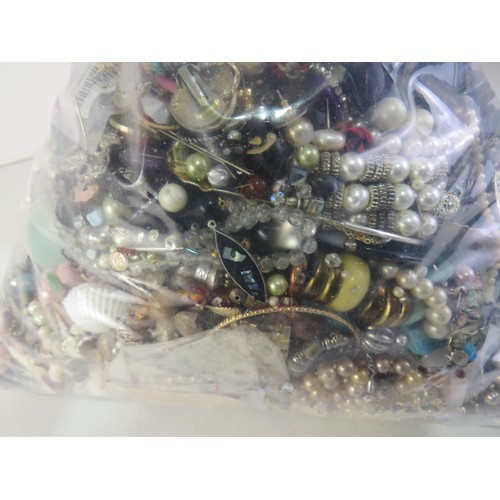 82 - 10kg bag of unsorted costume Jewellery.