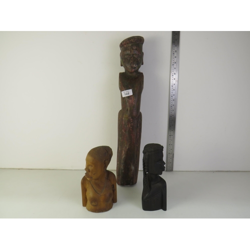 122 - Three assorted carved wooden tribal figures