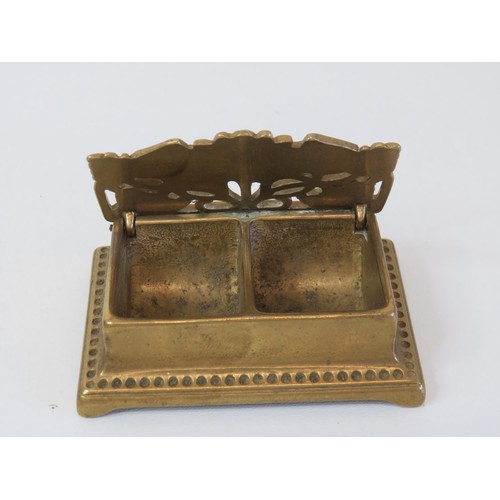 221 - Art Deco brass stamp box and miniature desk clock