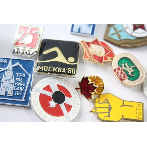 41 - Assorted Vintage Pins / Enamel Badges Inc USSR Moscow Olympics Etc