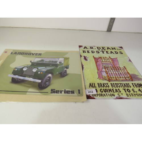 121 - Two metal wall signs includes Landrover sign.