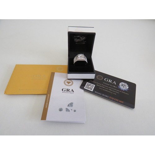 124 - Sterling silver white gold plated Moissanite ring, size Y, Weight 8.9g - Boxed with certificate.