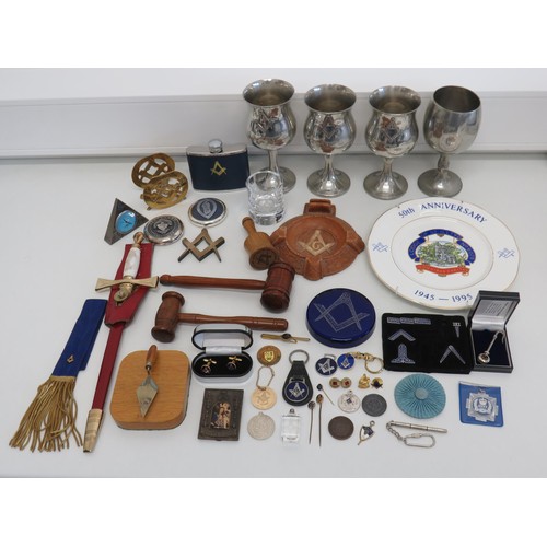 113 - Mixed Masonic Collectables Joblot Inc Plate Cufflinks Goblets Etc