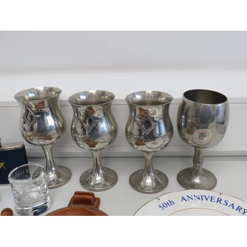 113 - Mixed Masonic Collectables Joblot Inc Plate Cufflinks Goblets Etc