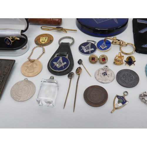 113 - Mixed Masonic Collectables Joblot Inc Plate Cufflinks Goblets Etc