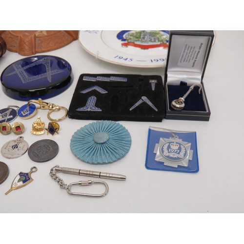 113 - Mixed Masonic Collectables Joblot Inc Plate Cufflinks Goblets Etc