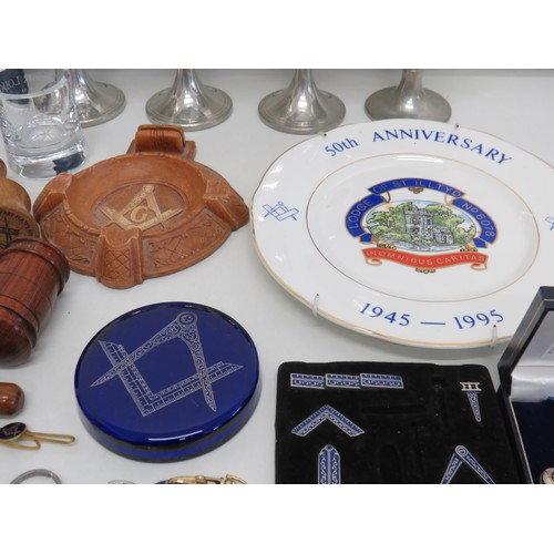 113 - Mixed Masonic Collectables Joblot Inc Plate Cufflinks Goblets Etc