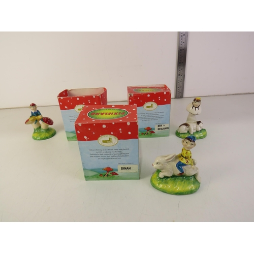 105 - Three old court potter pixieland figures Bry and Benjamin, Dinah, Leo