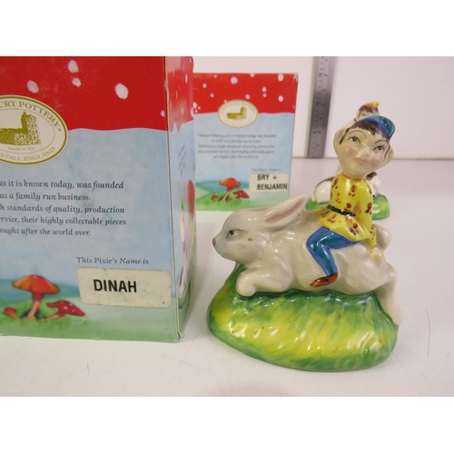 105 - Three old court potter pixieland figures Bry and Benjamin, Dinah, Leo