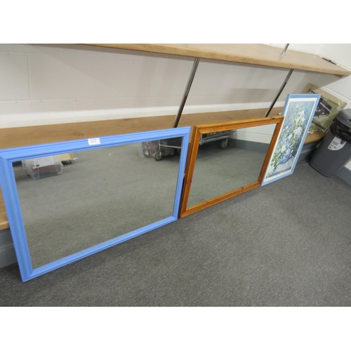 311 - Large vase of flowers print, blue mirror and pine mirror