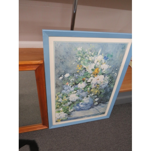 311 - Large vase of flowers print, blue mirror and pine mirror