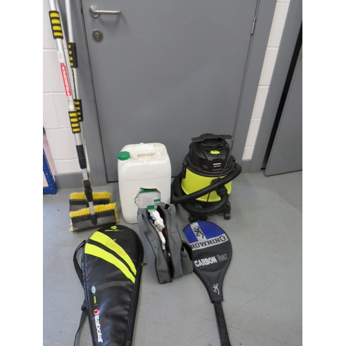 318 - Parkside cylinder hoover, car wash equipment and two tennis rackets