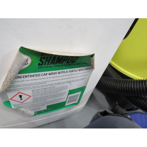 318 - Parkside cylinder hoover, car wash equipment and two tennis rackets