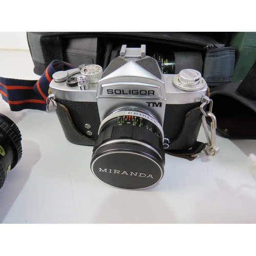 316 - Mixed lot of vintage cameras and accessories including soligor tm camera, boxed lenses, boxed vorsat... 