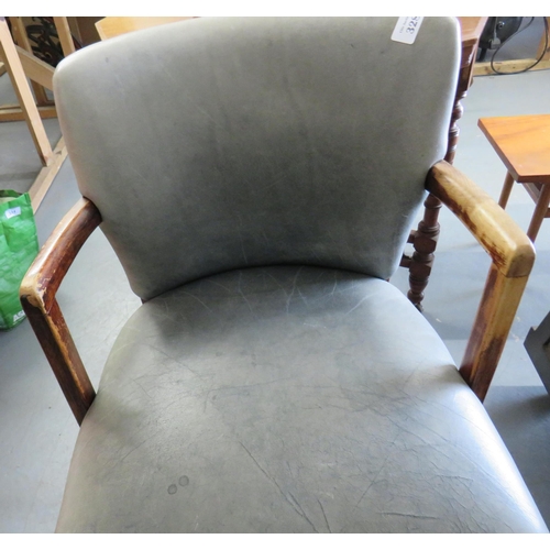 328 - Blue leather vintage oak chair