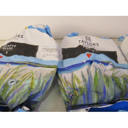 338 - Five 1kg bags taylors coffee beans and five packs of assorted coffee