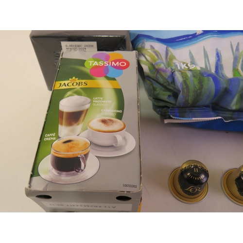 338 - Five 1kg bags taylors coffee beans and five packs of assorted coffee