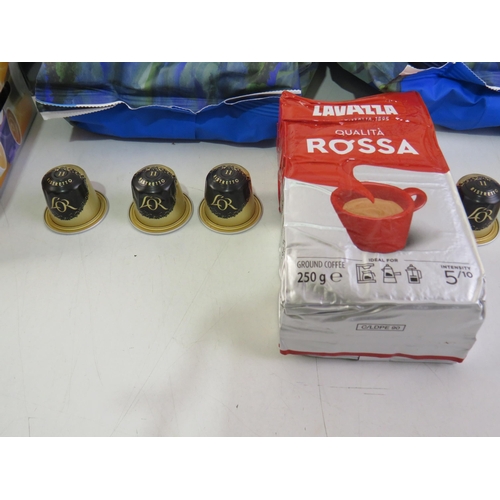 338 - Five 1kg bags taylors coffee beans and five packs of assorted coffee