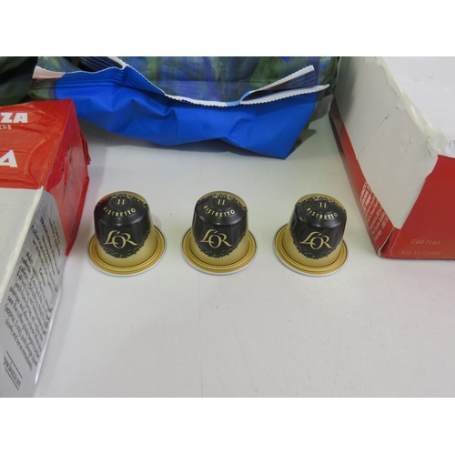 338 - Five 1kg bags taylors coffee beans and five packs of assorted coffee