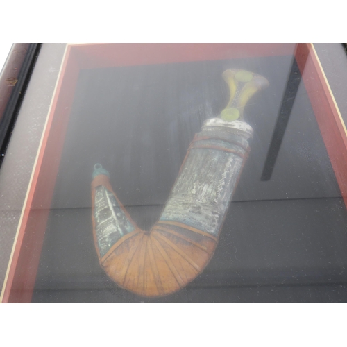 254 - Jambiya yemen dagger bone handle displayed in a frame