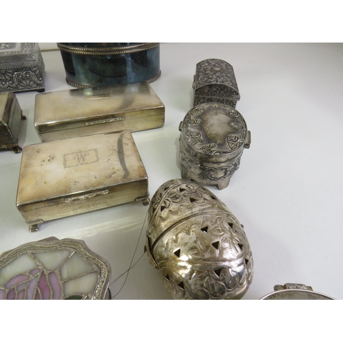 340 - Collection of ornate silver plated boxes and trinket boxes