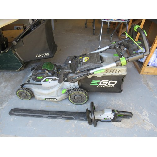 317 - twenty-one inch ego battery lawn mower and grass box , thirty inch ego battery hedge trimmer double ... 