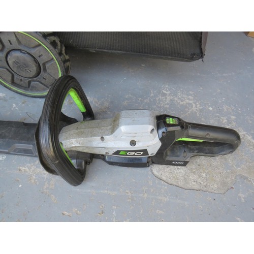 317 - twenty-one inch ego battery lawn mower and grass box , thirty inch ego battery hedge trimmer double ... 
