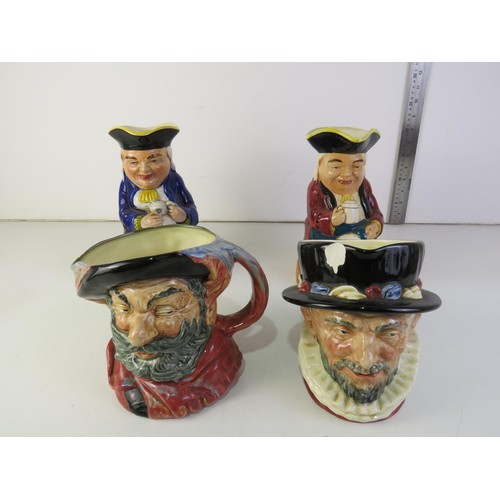 385 - Four toby jugs including two Burlington ware and Royal Doulton Beefeaters and Falstaff
