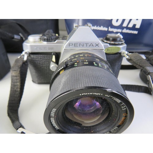 12 - Joblot of assorted cameras and accessories including pentax spotmatic, pentax ME super and cassette ... 