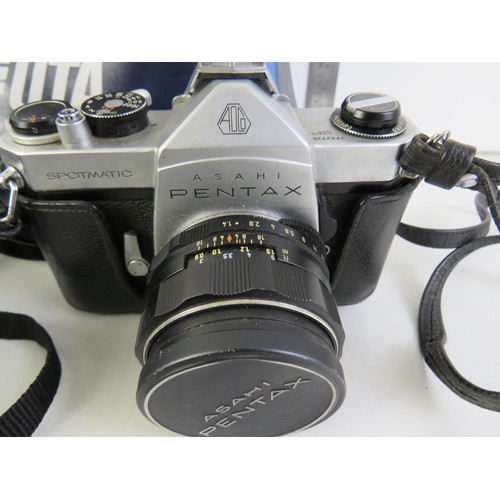 12 - Joblot of assorted cameras and accessories including pentax spotmatic, pentax ME super and cassette ... 