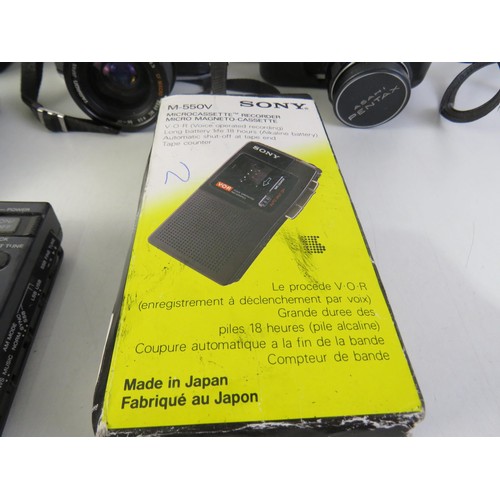 12 - Joblot of assorted cameras and accessories including pentax spotmatic, pentax ME super and cassette ... 