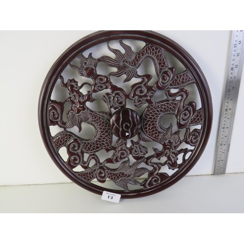 13 - Chinese lazy susan turntable with dragon design lid and blue and white dishes