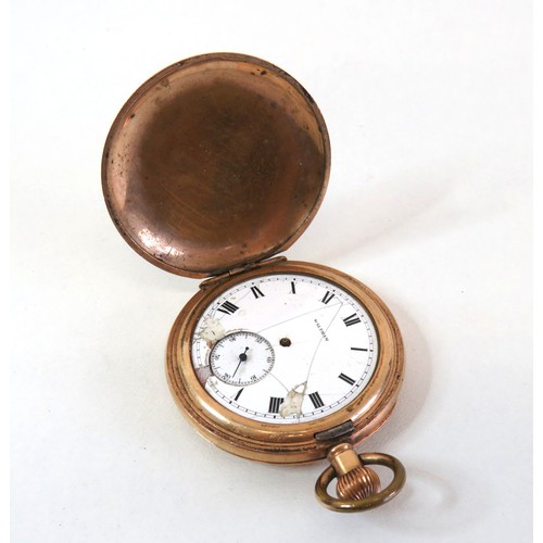 47 - Antique gold plated Waltham full hunter pocket watch A/F.