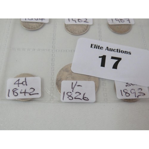 17 - Twelve silver coins- 1884, 1902, 1907, 1908, 1913, 1917, 1842, 1826, 1893, 1900, 1919 ,1944