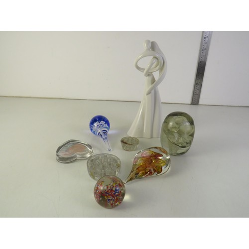 35 - Enesco figure and seven assorted paperweights