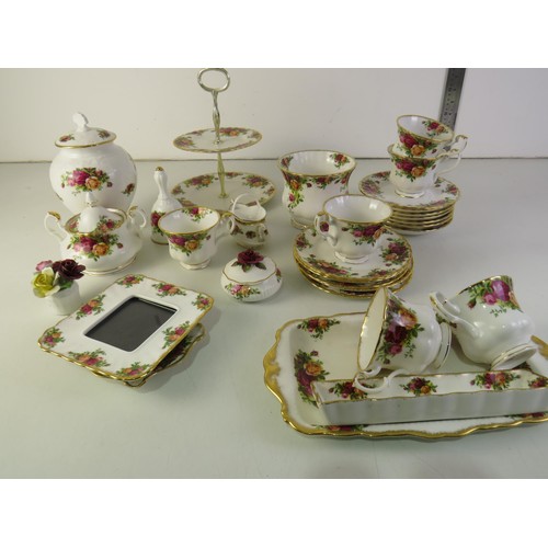 37 - Royal Albert country roses tea service including cake stand, bell, trinkets etc