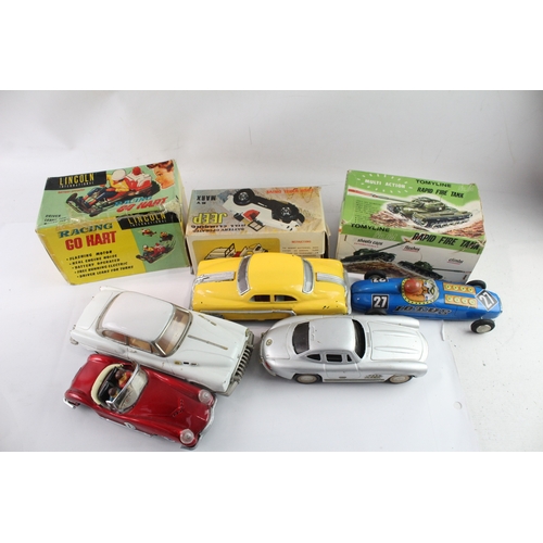 543 - Vintage Toy Cars Marx TOM X LINE Lincoln Tank Battery Operated Etc