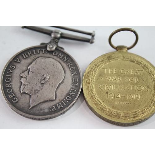 565 - WW1 Medal Pair Named To 21965 Pte W. Wolstenholme Manch Regt