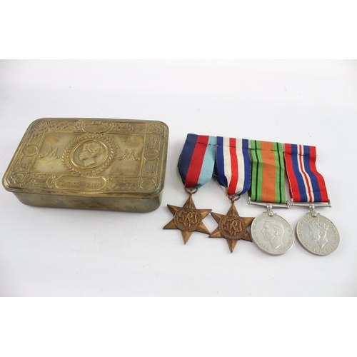 580 - Mounted WW2 France & Germany Medal Group & WW1 Princess Mary Tin