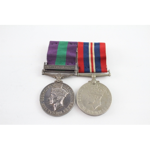 589 - Mounted WW2-GVI Medal Pair GSM Palestine 1945-48 15466408 Pte AJ Moore DWR