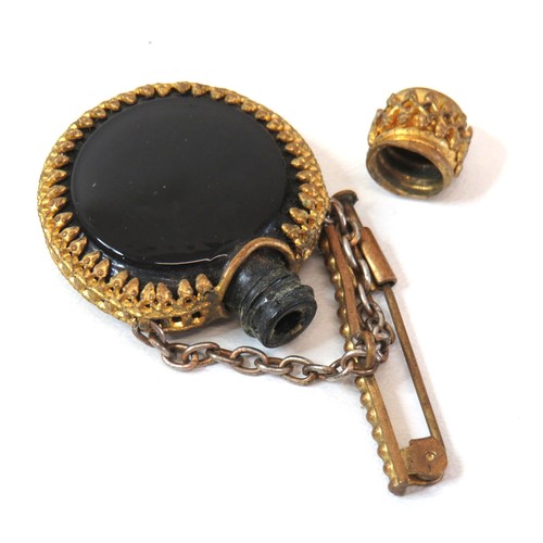 265 - Antique Victorian miniature petit point perfume bottle brooch and a Victorian hand painted Biedermei... 