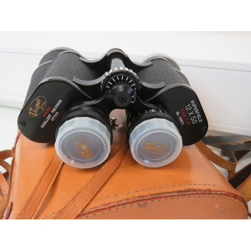 296 - Two pairs of binoculars with cases, Vespa Superfield 12x50 Field and Frank Nipole 10x50 Field, both ... 