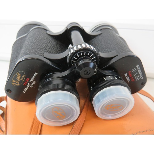 296 - Two pairs of binoculars with cases, Vespa Superfield 12x50 Field and Frank Nipole 10x50 Field, both ... 