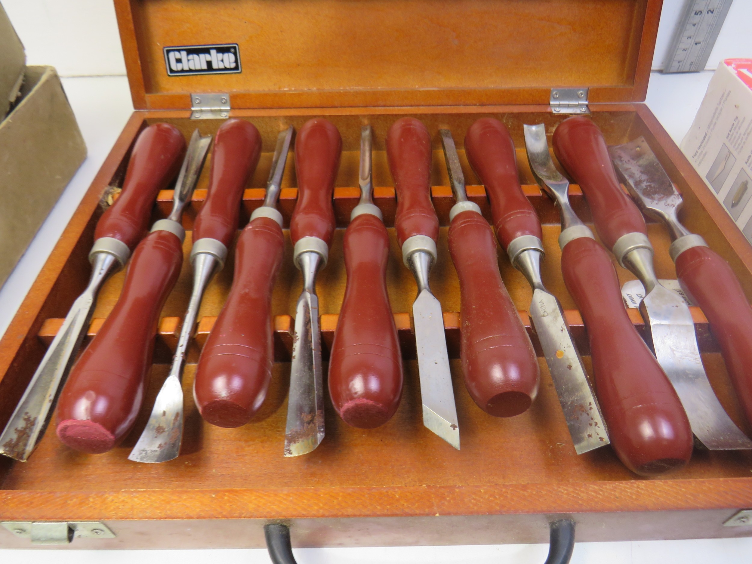 Various woodworking tools, including an acorn, a Chapman plane, and ...