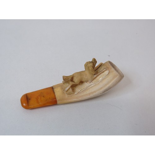 230 - Cased ornate meerschaum dog pipe