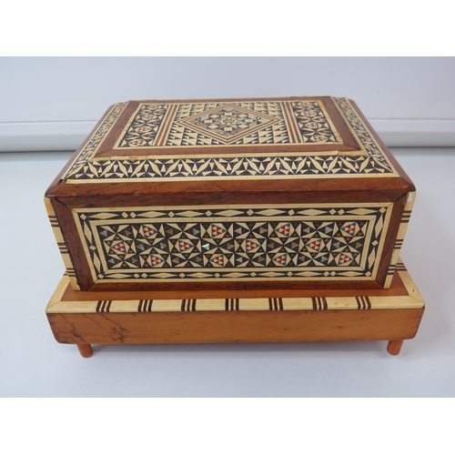 90 - Vintage wooden marquetry inlaid musical cigarette dispenser box and wooden musical ballerina jewelle... 