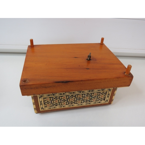 90 - Vintage wooden marquetry inlaid musical cigarette dispenser box and wooden musical ballerina jewelle... 