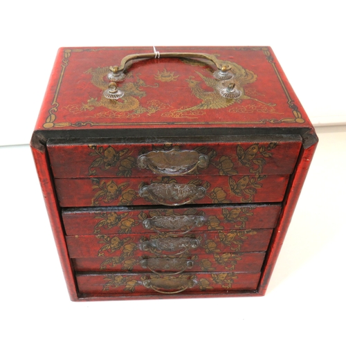 80 - Antique Chinese Mahjong set multi drawer wooden cabinet with bone and bamboo tiles.
