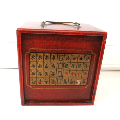 80 - Antique Chinese Mahjong set multi drawer wooden cabinet with bone and bamboo tiles.