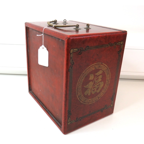 80 - Antique Chinese Mahjong set multi drawer wooden cabinet with bone and bamboo tiles.
